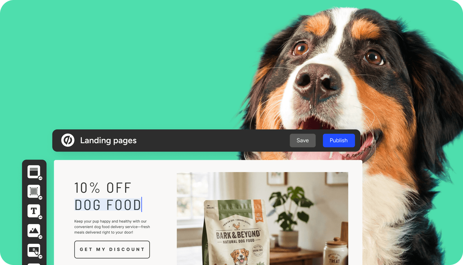 Unbounce drag-and-drop landing page builder with template and element panels