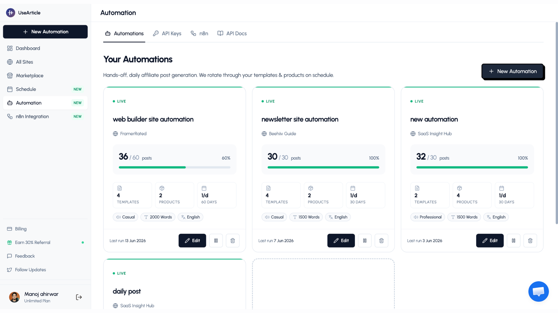 UseArticle affiliate marketplace showing programs you can build a site around