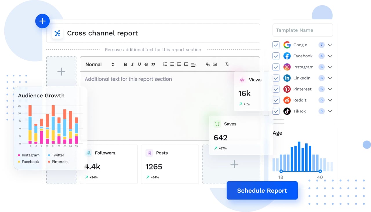Vista Social analytics report with engagement and reach charts across connected accounts