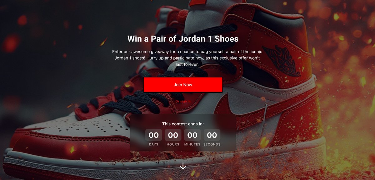 An AI-generated giveaway landing page created inside the platform