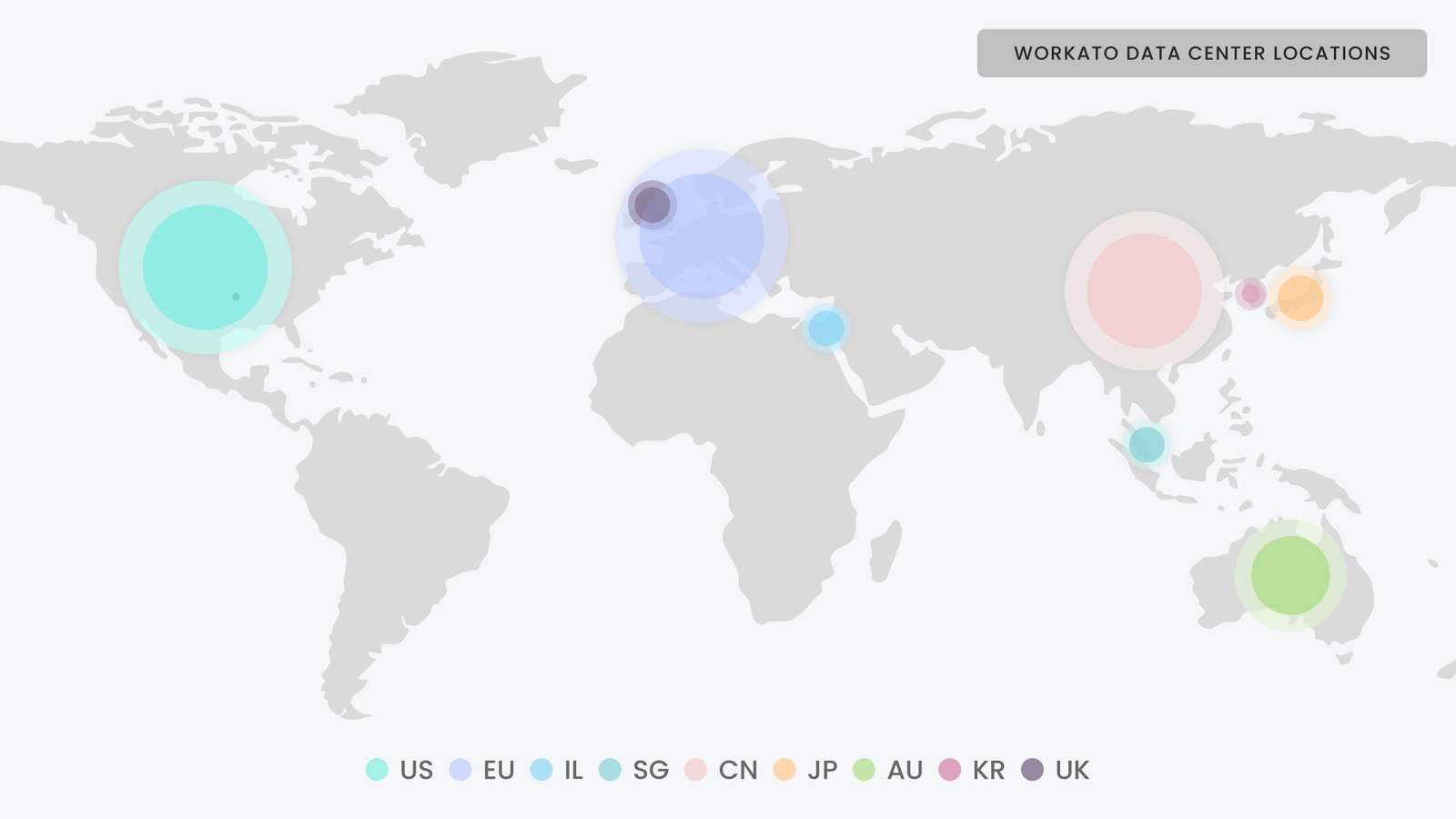 Map of Workato regional data centres for enterprise accounts