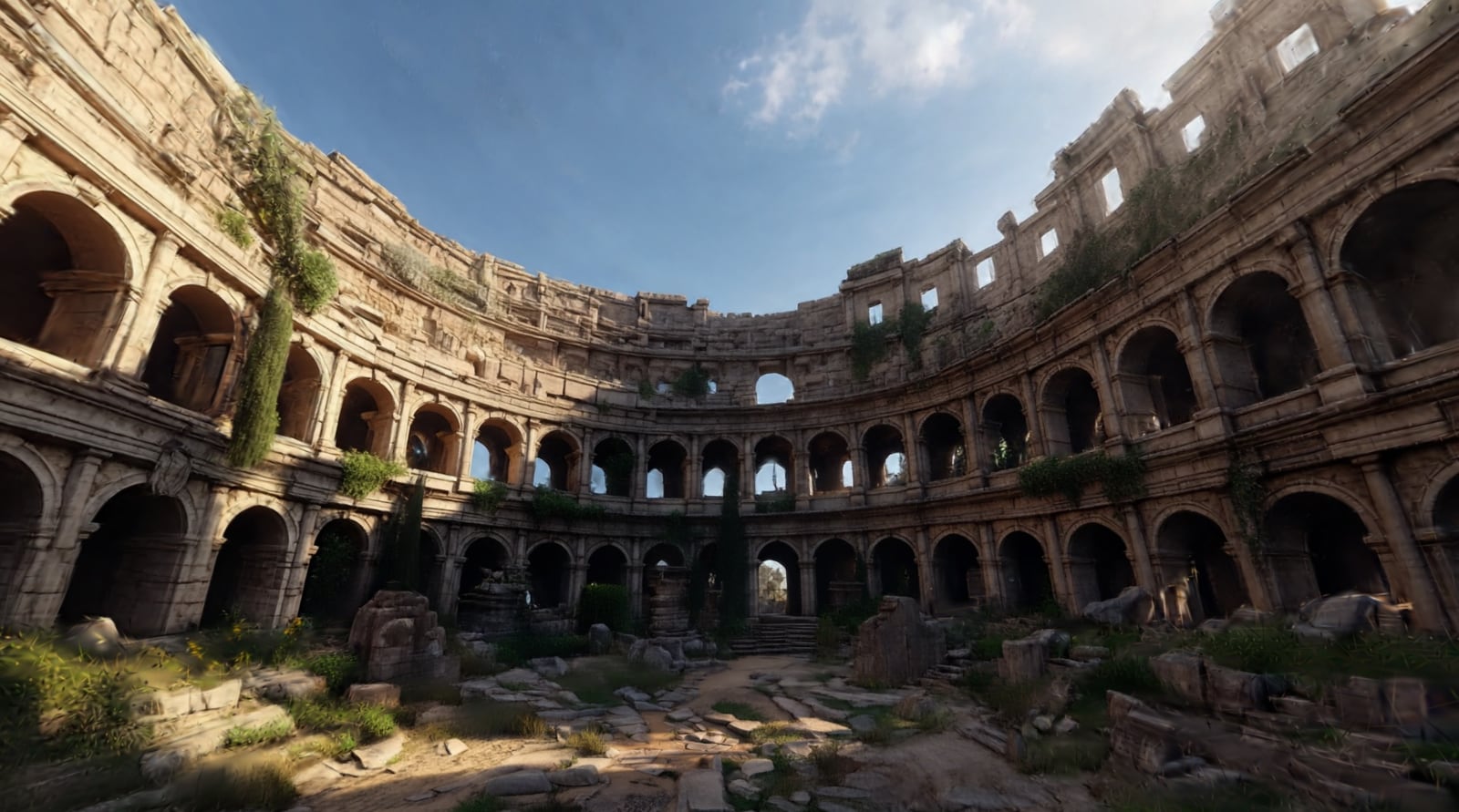 A ruined stone amphitheater rendered as a 3D world, from World Labs' Marble launch