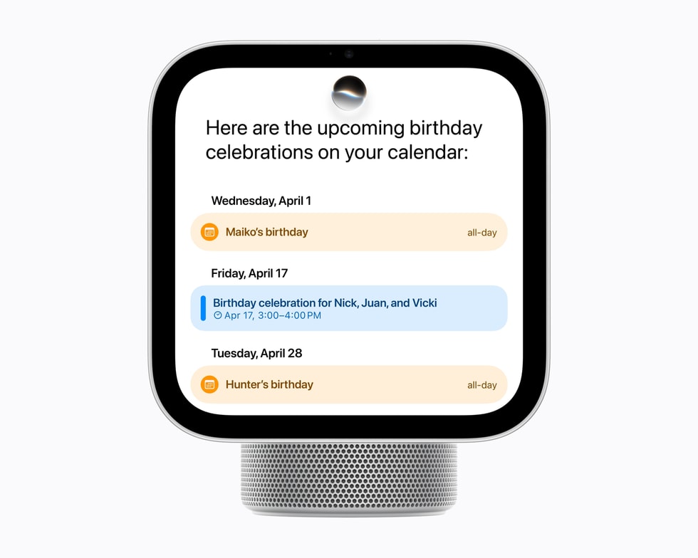 Siri AI on Apple HomeView pulling up a user's calendar from personal context