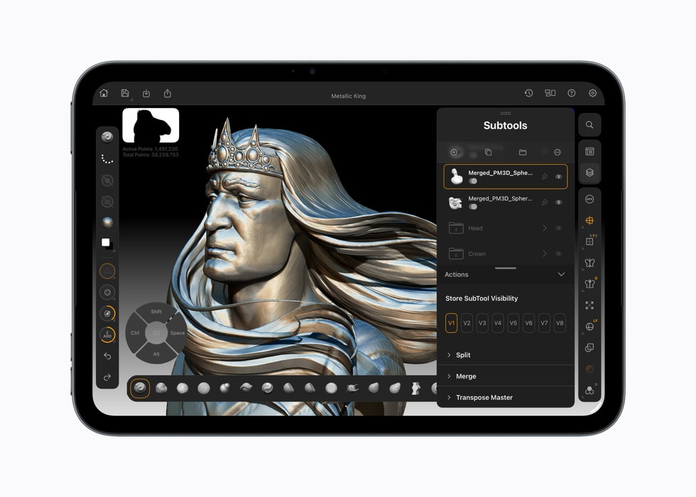 iPad mini running ZBrush 3D sculpting on the A20 Pro chip