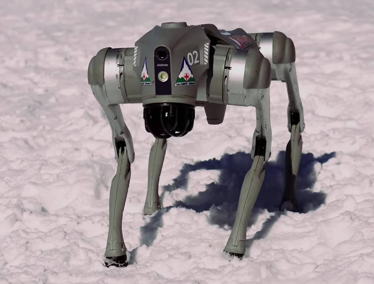 A Unitree Go2 quadruped robot in service with Salvamont, the Romanian mountain rescue service, showing the class of machine the FCC rule covers
