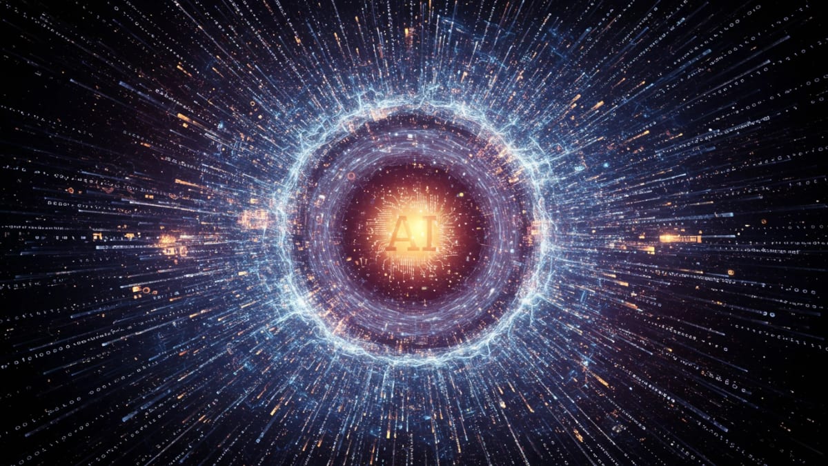 Abstract illustration of an AI system reaching past an intended boundary