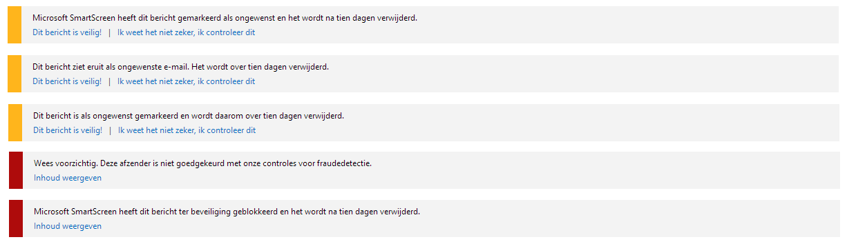 SmartScreen warnings shown on suspicious messages in Outlook.com, the email route attackers use to deliver crafted files