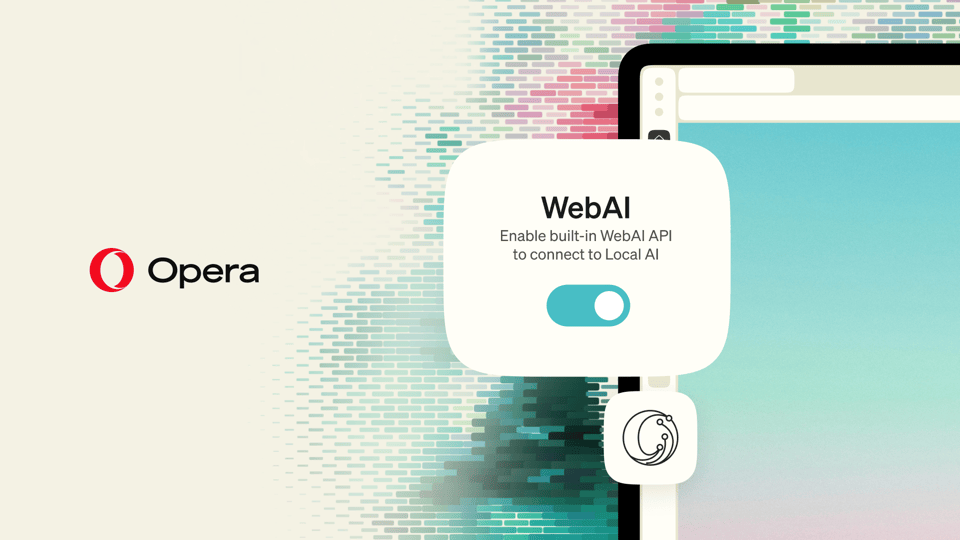 The WebAI setting in Opera One: a card reading 'WebAI - Enable built-in WebAI API to connect to Local AI' with the toggle switched on